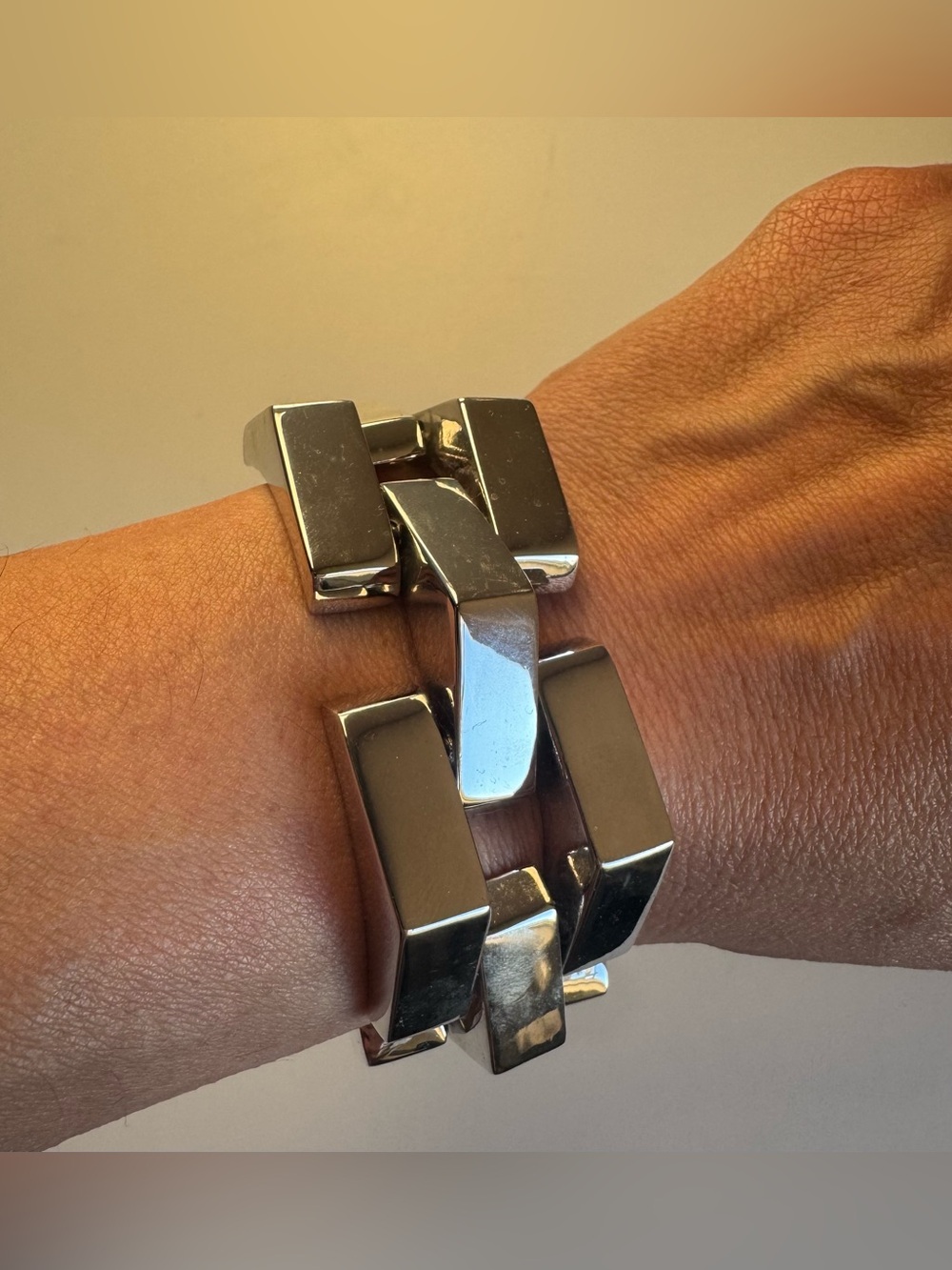 Stella & Dot Garbo Silver Chunky Geometric Link Bracelet 8” NWOT